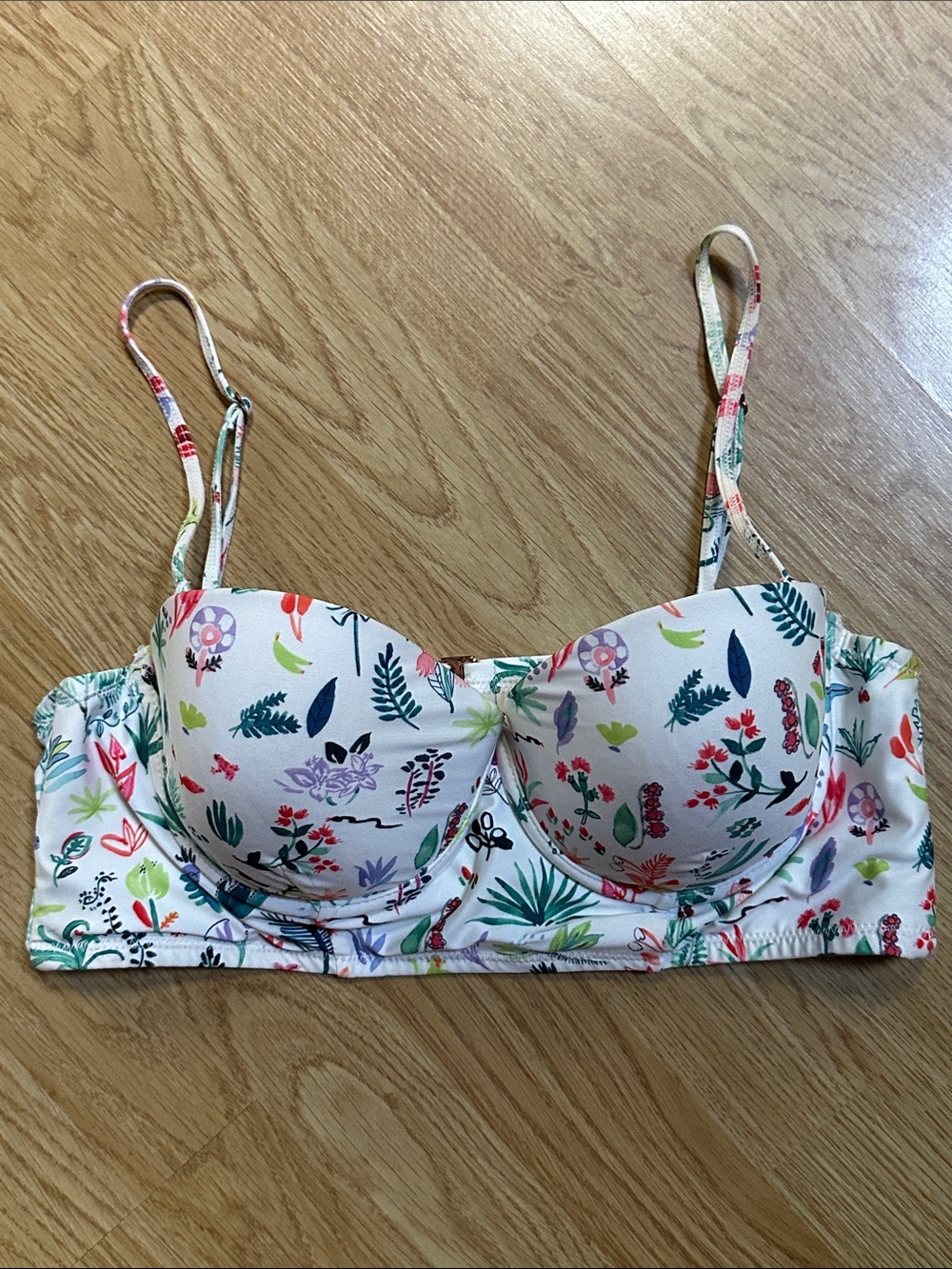 Allihop Bikini top Large L floral birds rigid cup clasp back